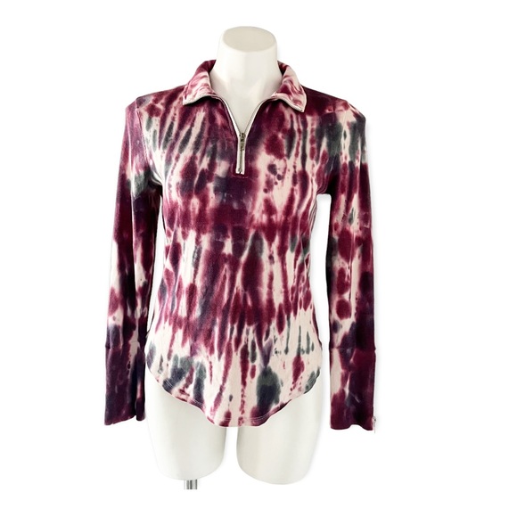 Chaser Tie Dye Sweatshirt Quarter Zip Burgundy Cream Pink Top Size XS - Picture 13 of 14